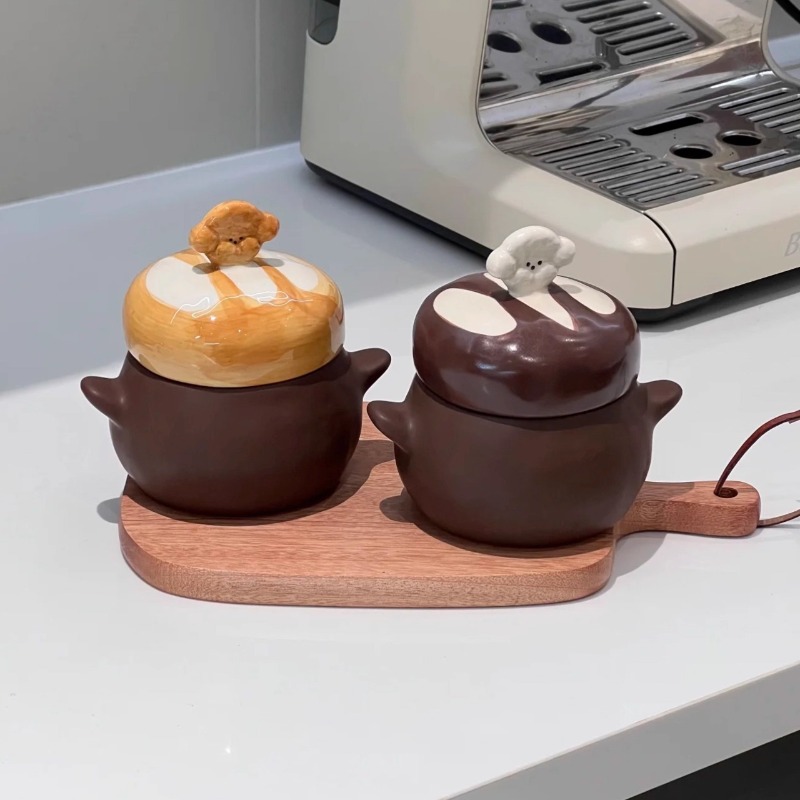 Home Cooking For Dogs - Niedlicher Keramik-Schmortopf mit Brot-Hund-Motiv, Doppelgriff-Deckel-Design, für